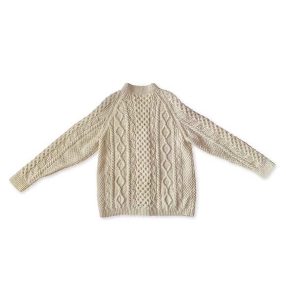Vintage Wool V Neck Cable Knit Cream Cardigan Grandpa Sweater Cottagecore Cozy - Picture 3 of 13